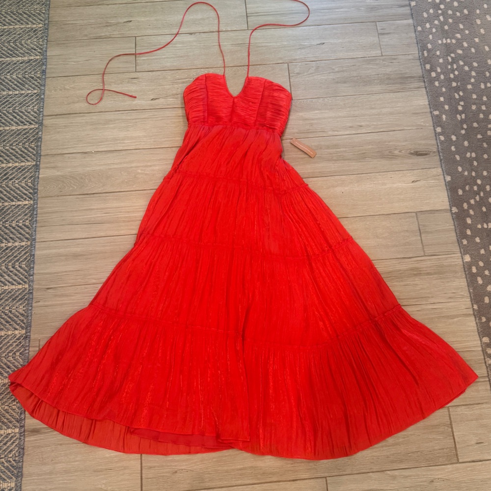 Elegant Red Strapless Maxi Dress